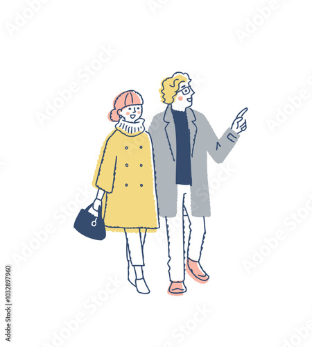 並んで歩いている冬服の若いカップル