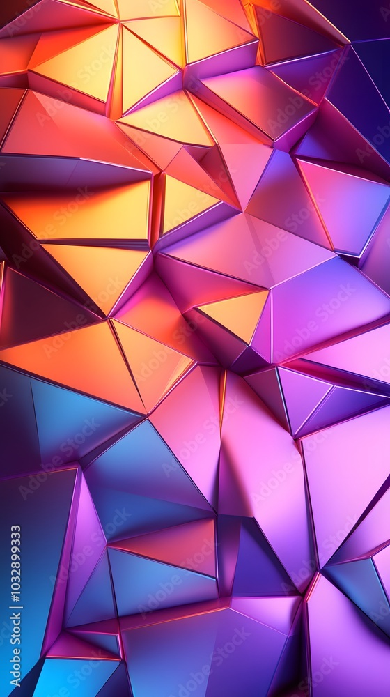 Obraz premium 1. A vibrant 3D triangle background with a gradient of warm colors blending into cool shades