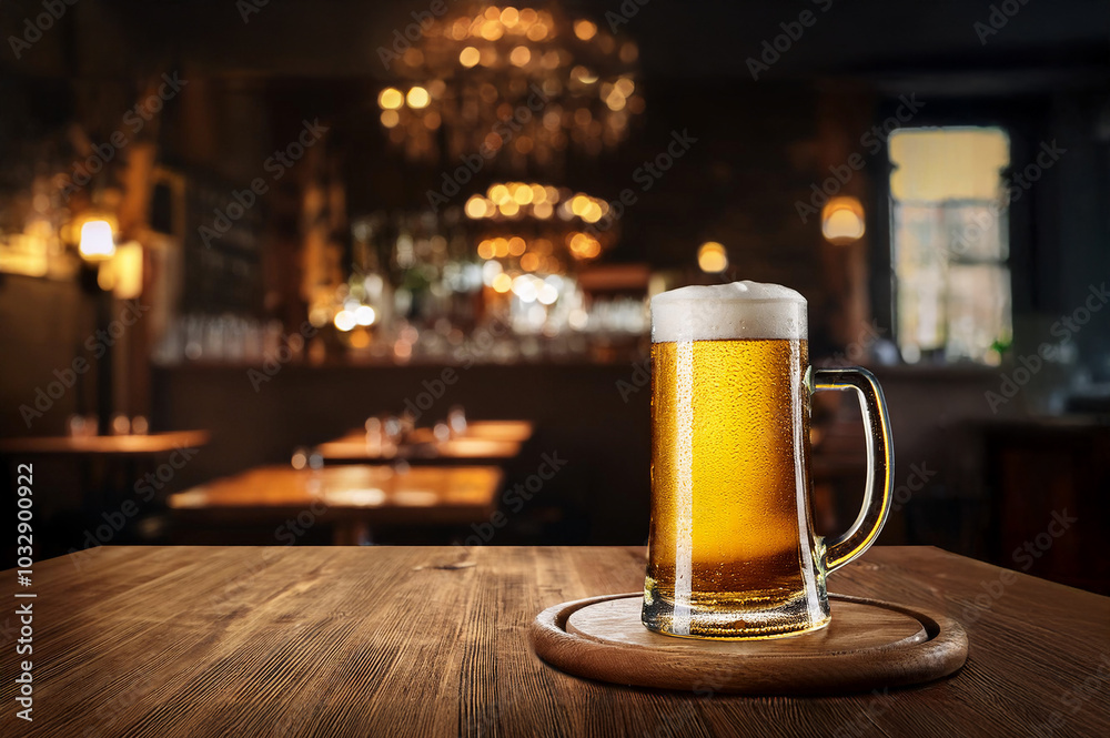 Ein Bierglas auf einem Holztisch