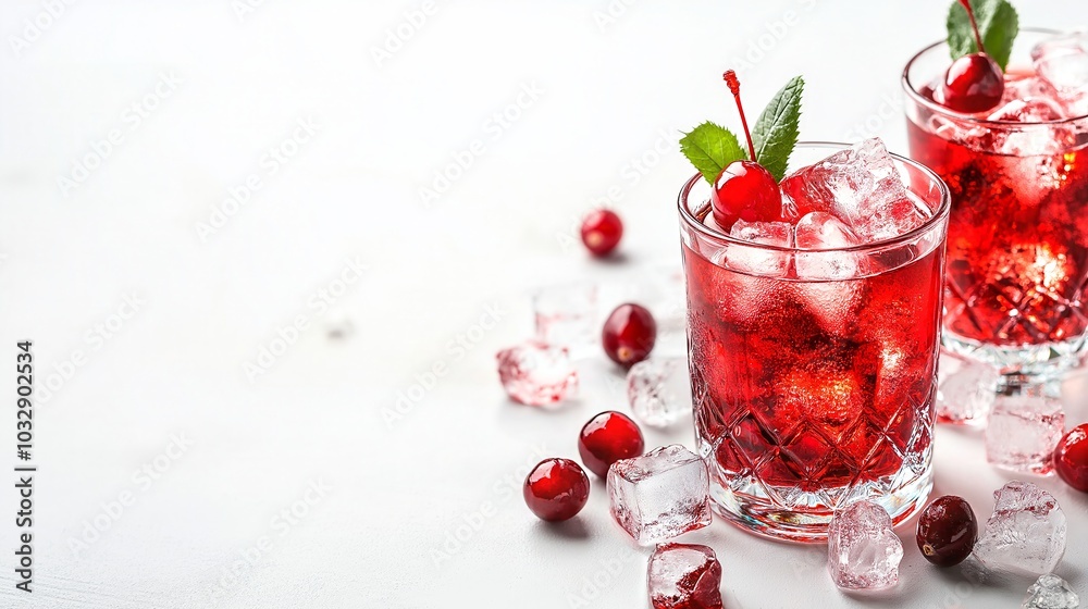 cocktail with ice and cherry. cocktail with ice and cherry.