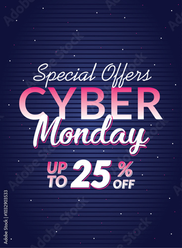 Cyber Monday special offer with neon design and colorful lights, Vector