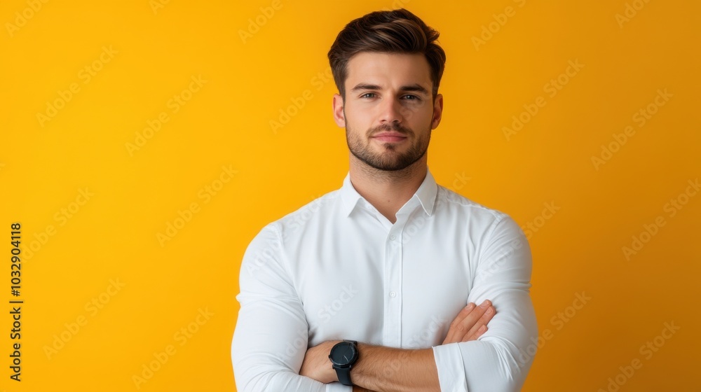 Confident Young Entrepreneur Against Yellow Background