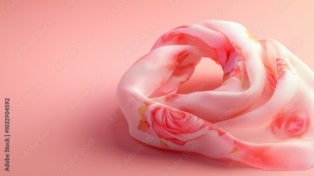Delicate pink silk scarf with floral pattern on pastel background, capturing the essence of girlhood design Delicate pink silk scarf with floral pattern on pastel background, capturing the essence of girlhood design