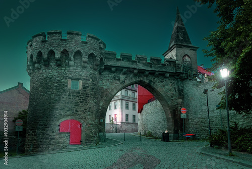 Krummes Tor (crooked gate) in gloomy halloween-style at Merseburg in southern Saxony-Anhalt, Germany  photo