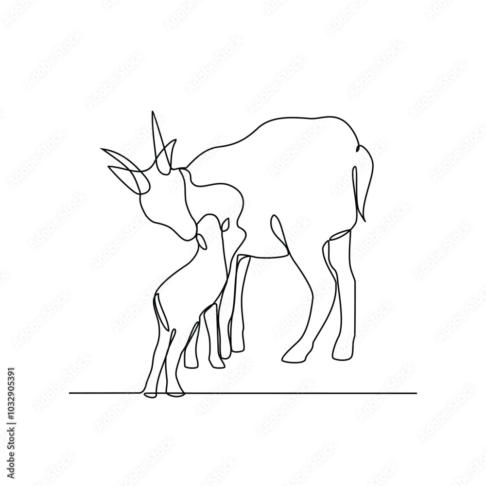 One continuous line drawing of people with Deer with their young vector illustration. Animal themes design in simple linear style vector concept. Animal design for educational presentation purpose. One continuous line drawing of people with Deer with their young vector illustration. Animal themes design in simple linear style vector concept. Animal design for educational presentation purpose.