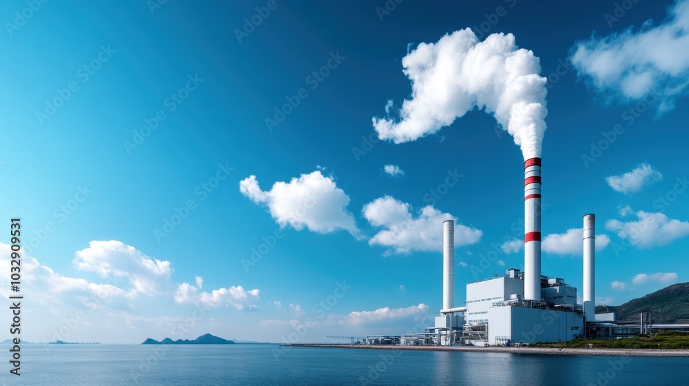Obraz premium Industrial Chimneys Against Clear Blue Sky