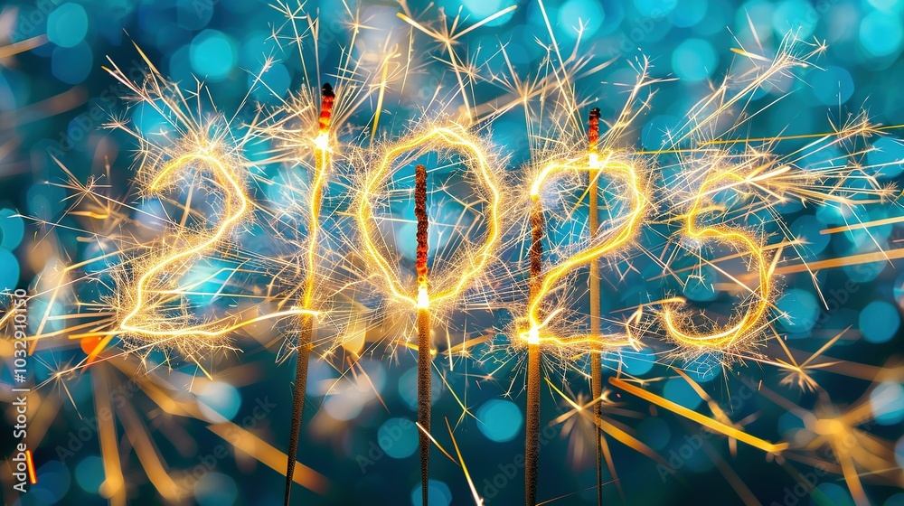 Obraz premium Burning Sparkler Forming the Number 2023