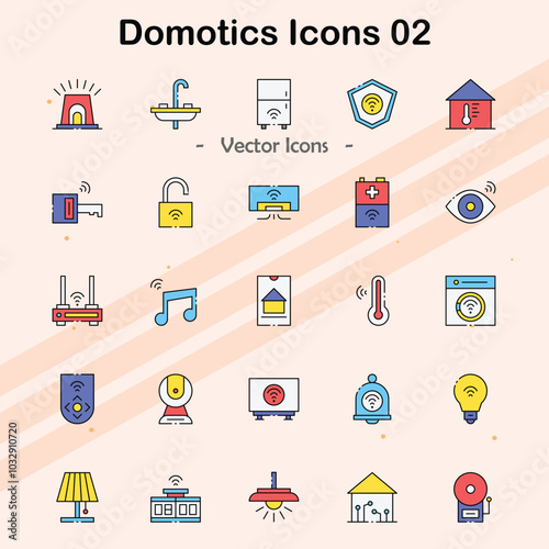 Icons representing smart home technology and automation systems.