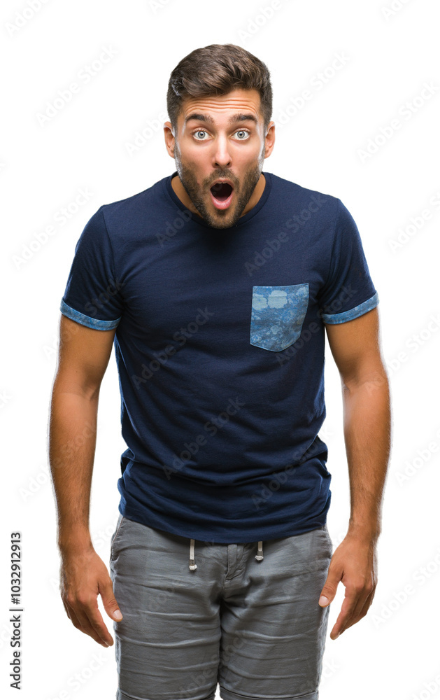 Young handsome man over isolated background afraid and shocked with surprise expression, fear and excited face. Young handsome man over isolated background afraid and shocked with surprise expression, fear and excited face.