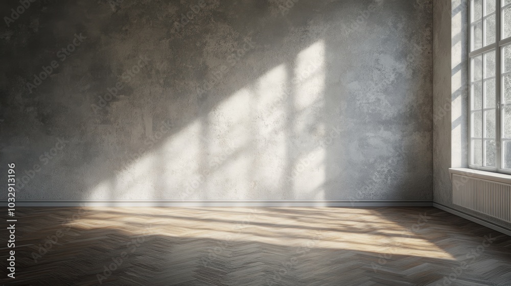 A large room with a window and a wall A large room with a window and a wall