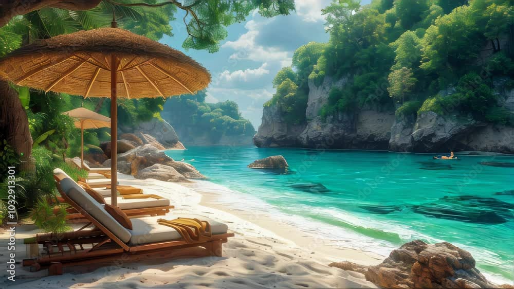 beautiful tropical beach with chaise longue