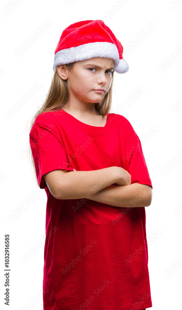 Young beautiful girl wearing christmas hat over isolated background skeptic and nervous, disapproving expression on face with crossed arms. Negative person. Young beautiful girl wearing christmas hat over isolated background skeptic and nervous, disapproving expression on face with crossed arms. Negative person.