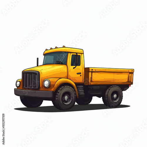 A yellow cartoon dump truck with a white background.