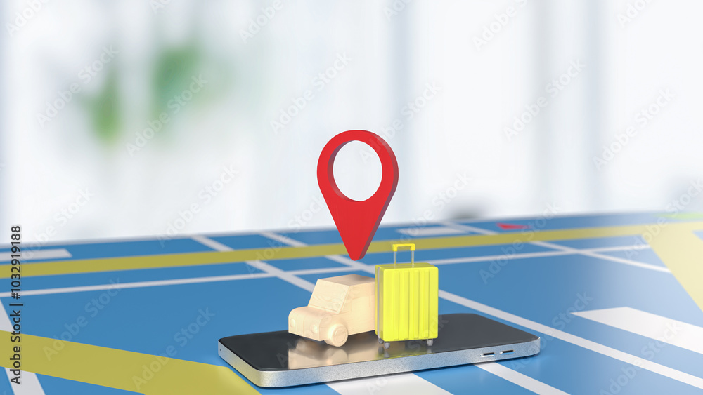 Φωτογραφία The Car and check point on mobile phone for travel or applications concept 3d rendering