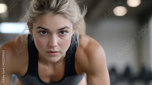 A determined young woman in a gym, ready to workout.