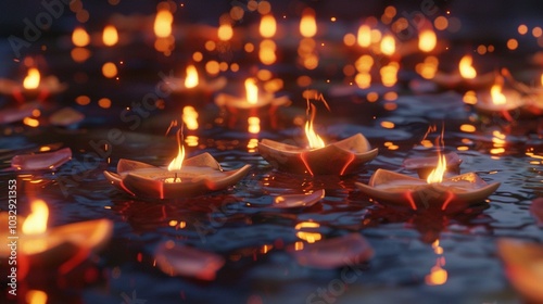 Floating Candle Lanterns in Water with Warm Glowing Flames