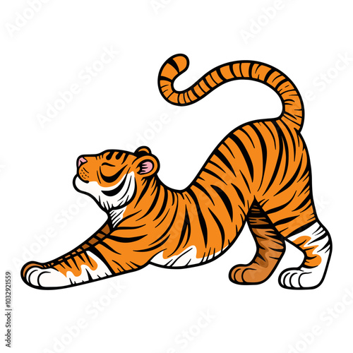 graceful stretching tiger, cute cartoon illustration