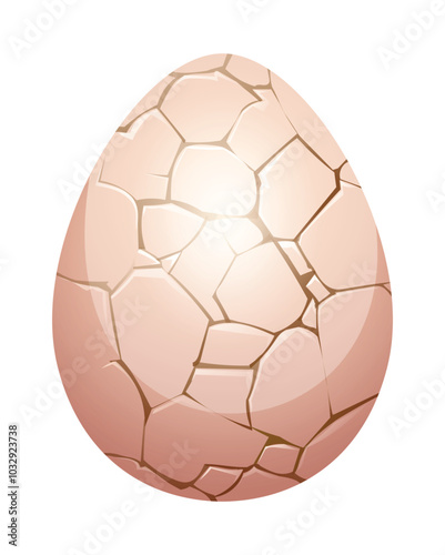 Cracked egg, ready to hatch with light cracks across the shell. Vector cartoon illustration