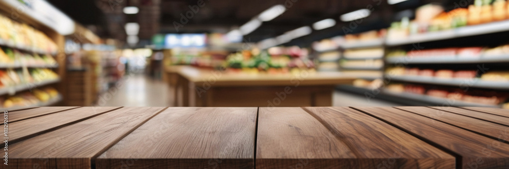 Wooden Table in a Grocery Store Wooden Table in a Grocery Store