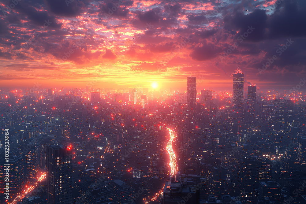 Urban skylines during twilight, with a blend of fading daylight and rising city lights, evoke a sense of transition. Concept of urban transitions. Urban skylines during twilight, with a blend of fading daylight and rising city lights, evoke a sense of transition. Concept of urban transitions.