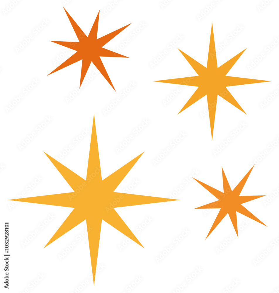 Flat icon of sparkling star in different color isolated on white background. Flat icon of sparkling star in different color isolated on white background.