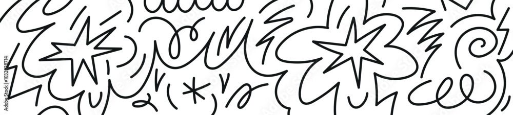 Fototapeta premium Hand-drawn elements fun abstract pattern with squiggle lines and shapes. background for kids art and graphic design. Flat vector illustration