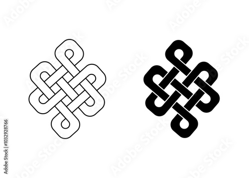 endless tibetan eternal knot symbol tattoo logo isolated on white background. vector illustration.