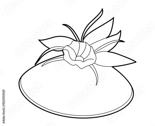 Fascinator Hat with flower decor. Summer Head Fashion accessory cap clothing technical illustration. Vector headgear for Men, women, unisex style, flat template CAD mockup sketch outline isolated