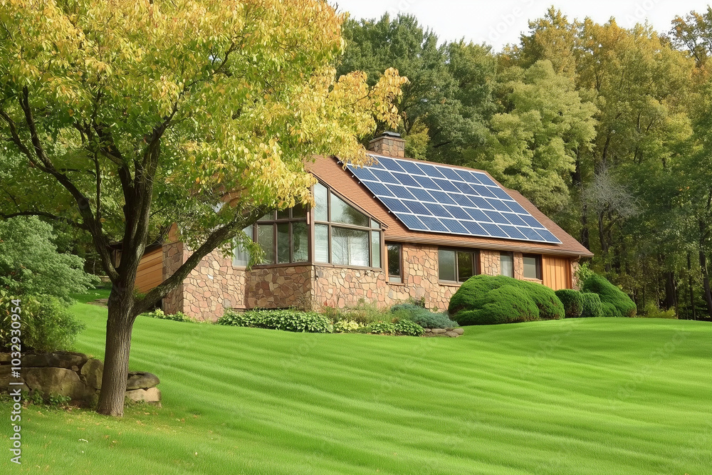 House with solar panels on the roof House with solar panels on the roof