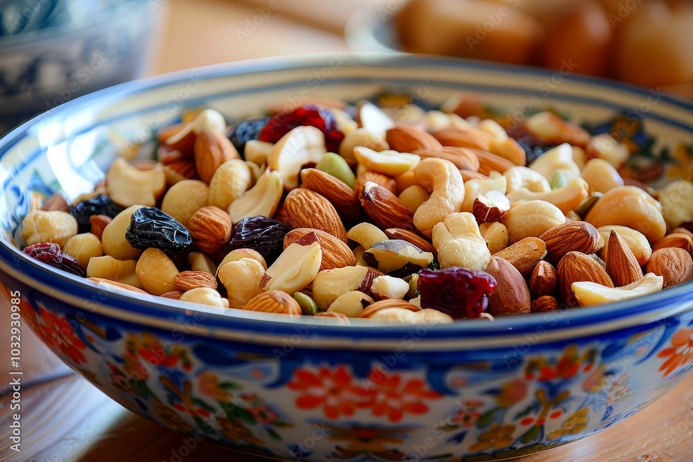 Nutritious Snack Mix of Nuts and Dried Fruits in a Bowl - Healthy Eating and Food Photography Concept