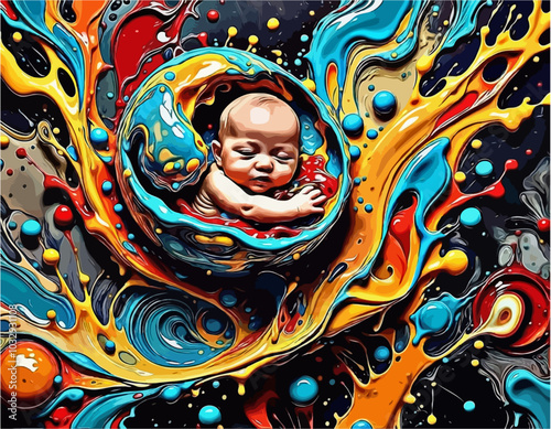 Surreal Abstract Mixed Realism Representation - Baby - Creation of New Human Life in Full Color