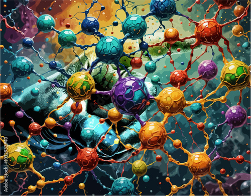 Surreal Abstract Mixed Realism Representation - Gods Hand in Creation of New Human Life in Full Color