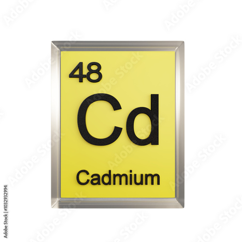 Cadmium front - Periodic Table Element, Scientific and Educational Use, Transparent and Translucent Design, 3D Render