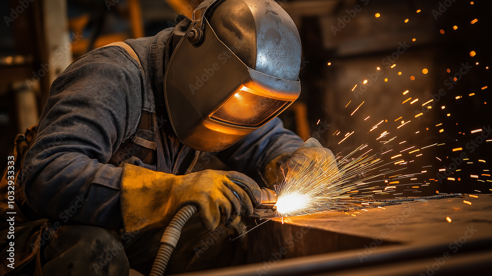 Welder working in an industrial plant Welder working in an industrial plant