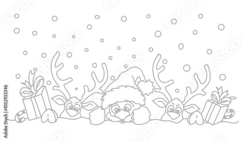 Christmas deer & Santa Claus, Sreindeer, animal, cartoon, illustration, winter, santa, holiday, sil, rudolph, antler, cute, xmas, mammal, nature, wild, card, design, elk, brown, funny, celebration,