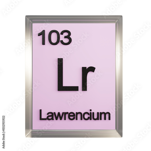 Lawrencium front - Periodic Table Element, Scientific and Educational Use, Transparent and Translucent Design, 3D Render