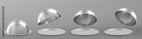 Empty restaurant cloche. Vector illustration over grey background.