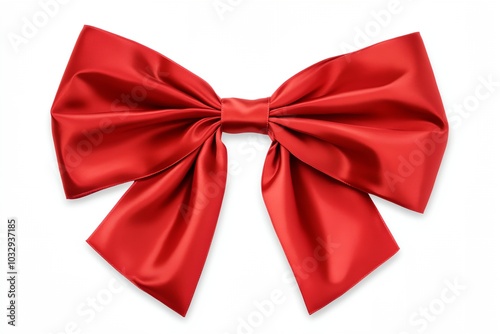 A red ribbon is shown in a white background. The ribbon is long and has a bow at the end. The ribbon is made of satin and is very shiny. The ribbon is a symbol of love and affection