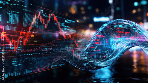 Digital data wave reflecting market trends and financial analysis