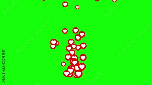 Pop up animation of red heart icon on green screen background, love animation footage suitable for social media like buttons. photo