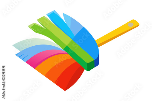 Multi-colored brush for cleaning the dust on a white background