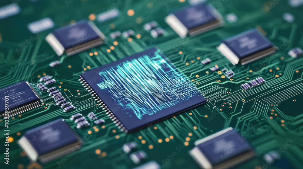 Futuristic circuit board with intricate designs and vibrant colors Futuristic circuit board with intricate designs and vibrant colors