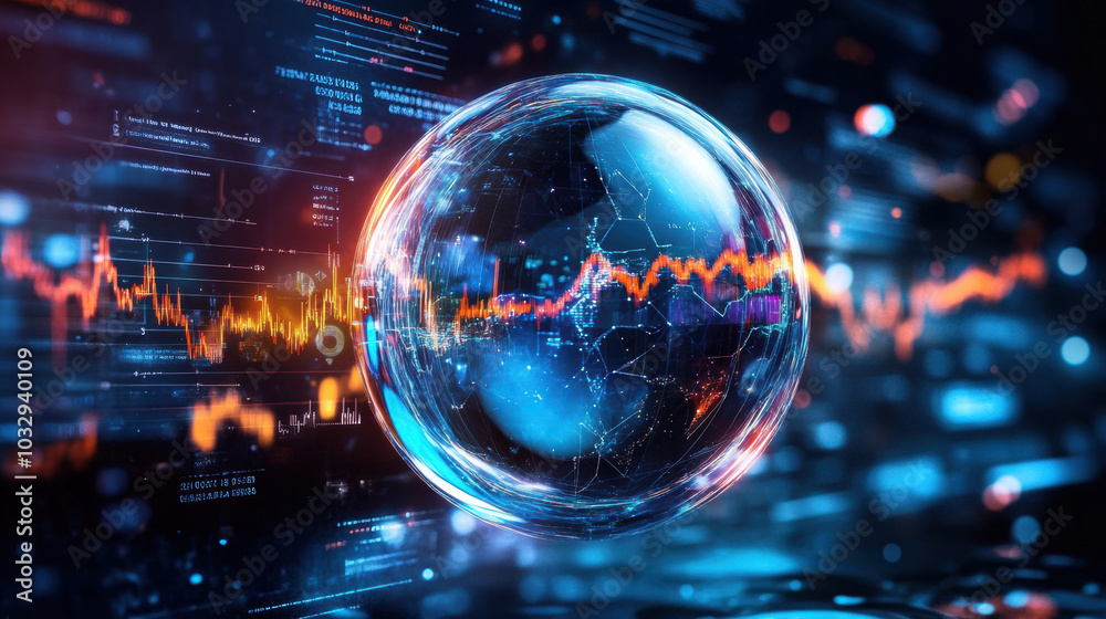 liquid sphere representing global economy with data visualization liquid sphere representing global economy with data visualization