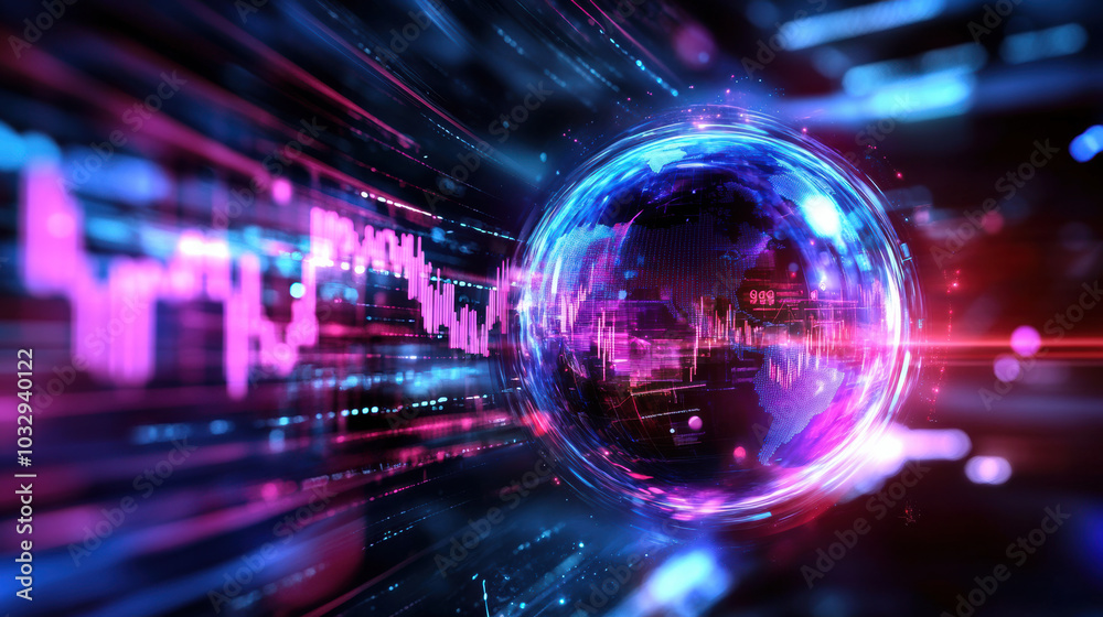 Global economy represented by liquid sphere with vibrant colors Global economy represented by liquid sphere with vibrant colors