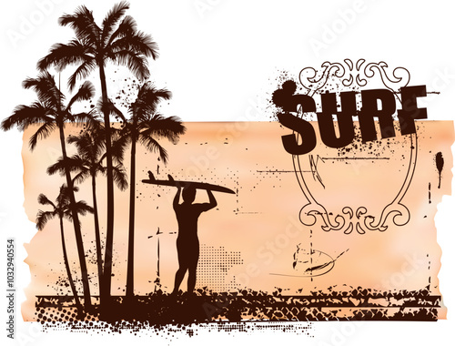 surf grunge scene with old paper back