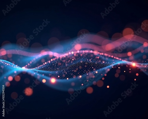 Fluorescent light waves and dotson black backgroung photo