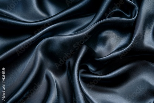 Elegant dark blue silk fabric draped softly, showcasing its smooth texture and luxurious appearance