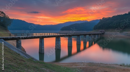 Wallpaper Mural Serene Sunset Over Calm Water Body and Bridge Torontodigital.ca