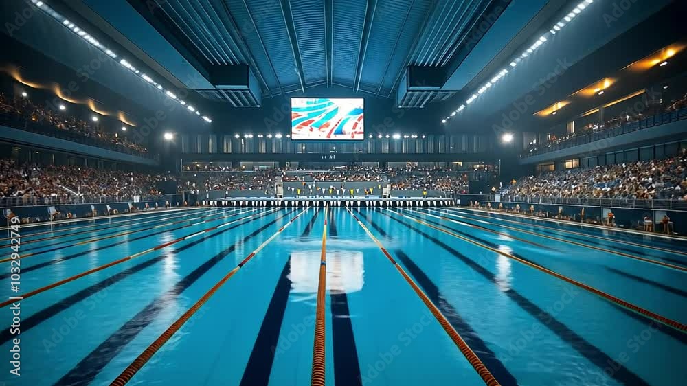 This venue buzzes with excitement as spectators watch the intense swimming competition unfold.
