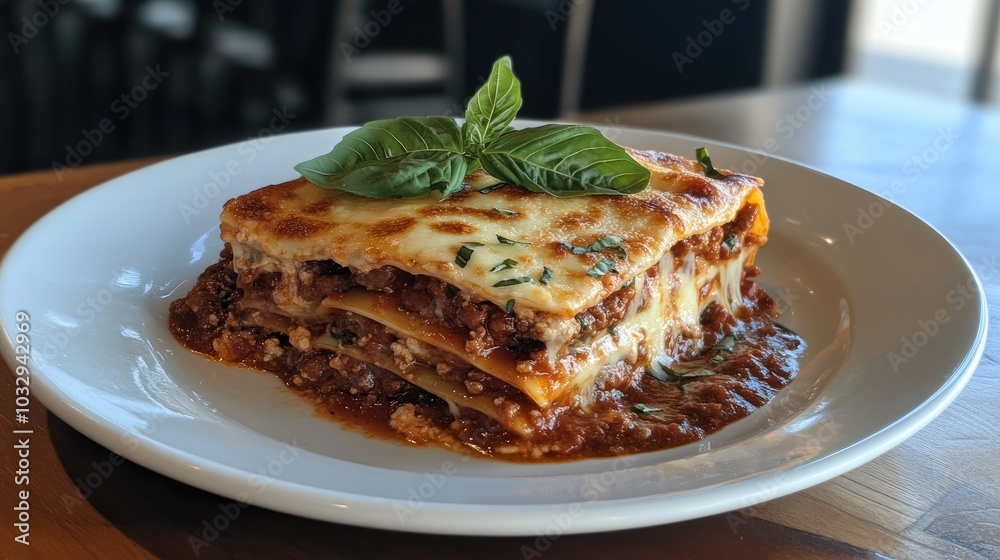 Delicious Homemade Lasagna with Fresh Basil Garnish Delicious Homemade Lasagna with Fresh Basil Garnish